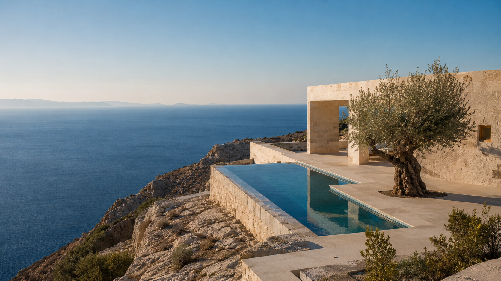 Cliff residence with infinity pool and Aegean panorama